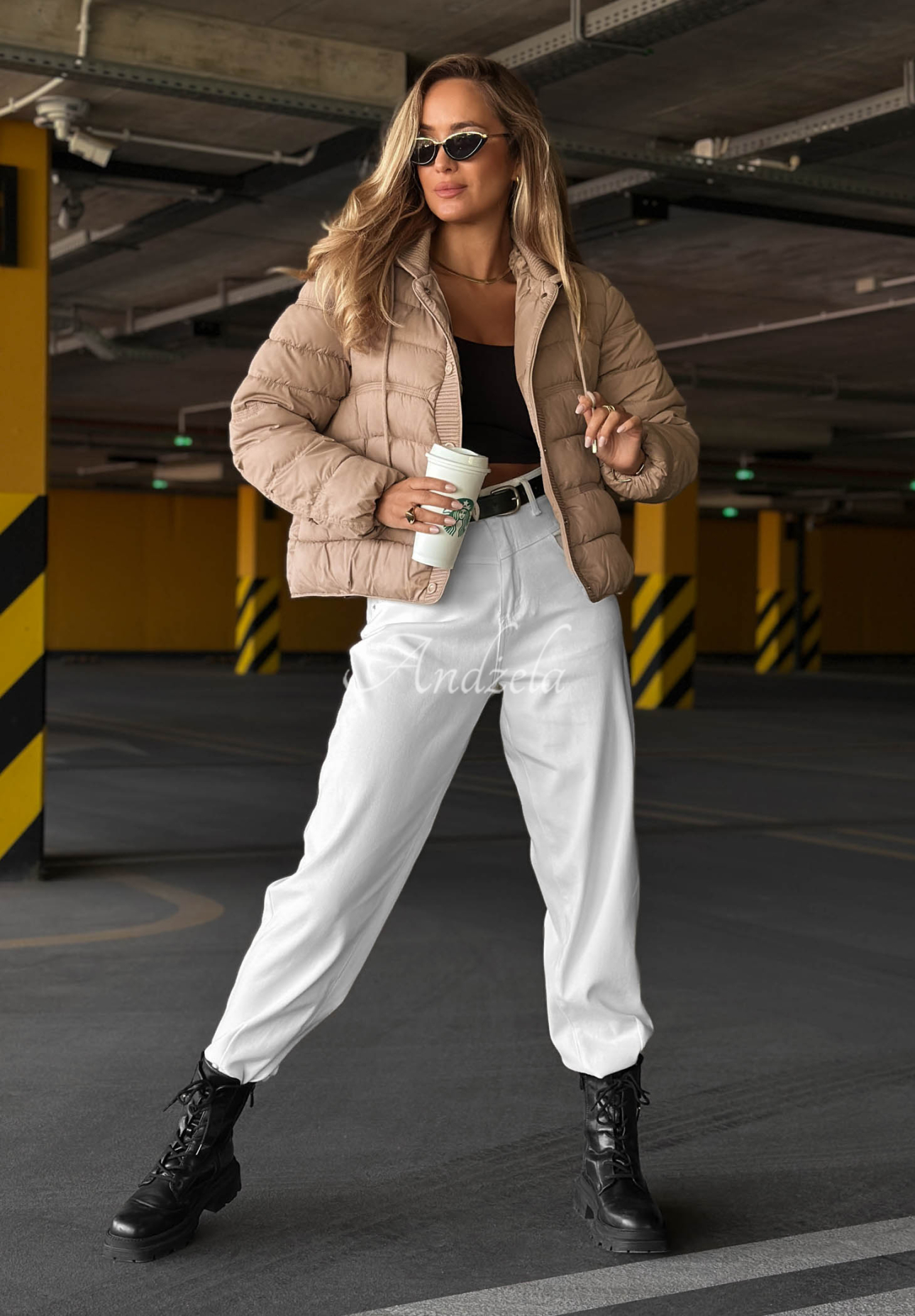 Gesteppte Jacke mit Strick-Einsätzen Secret Note Beige