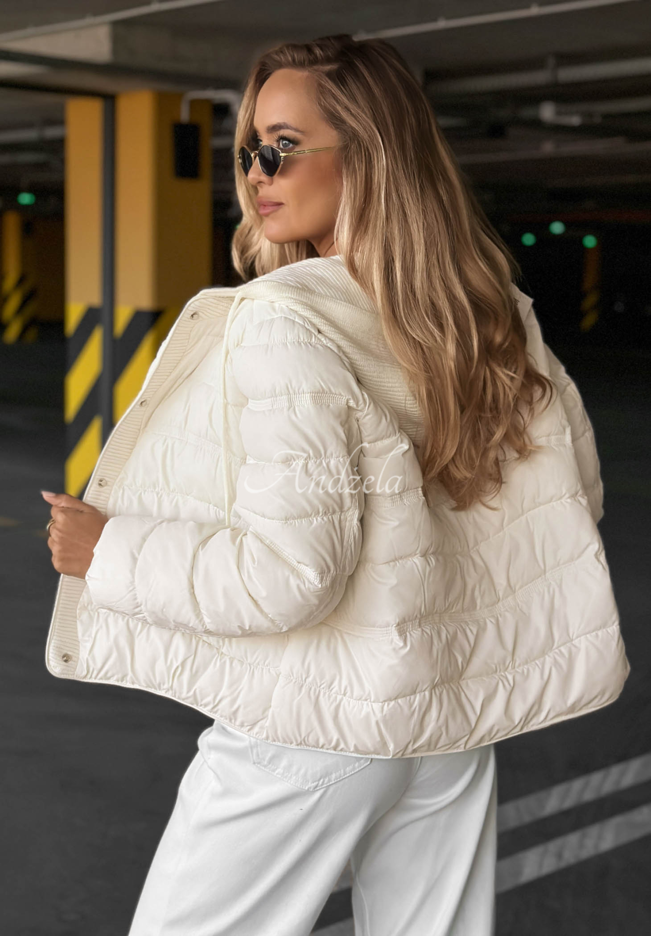 Gesteppte Jacke mit Strick-Einsätzen Secret Note Ecru