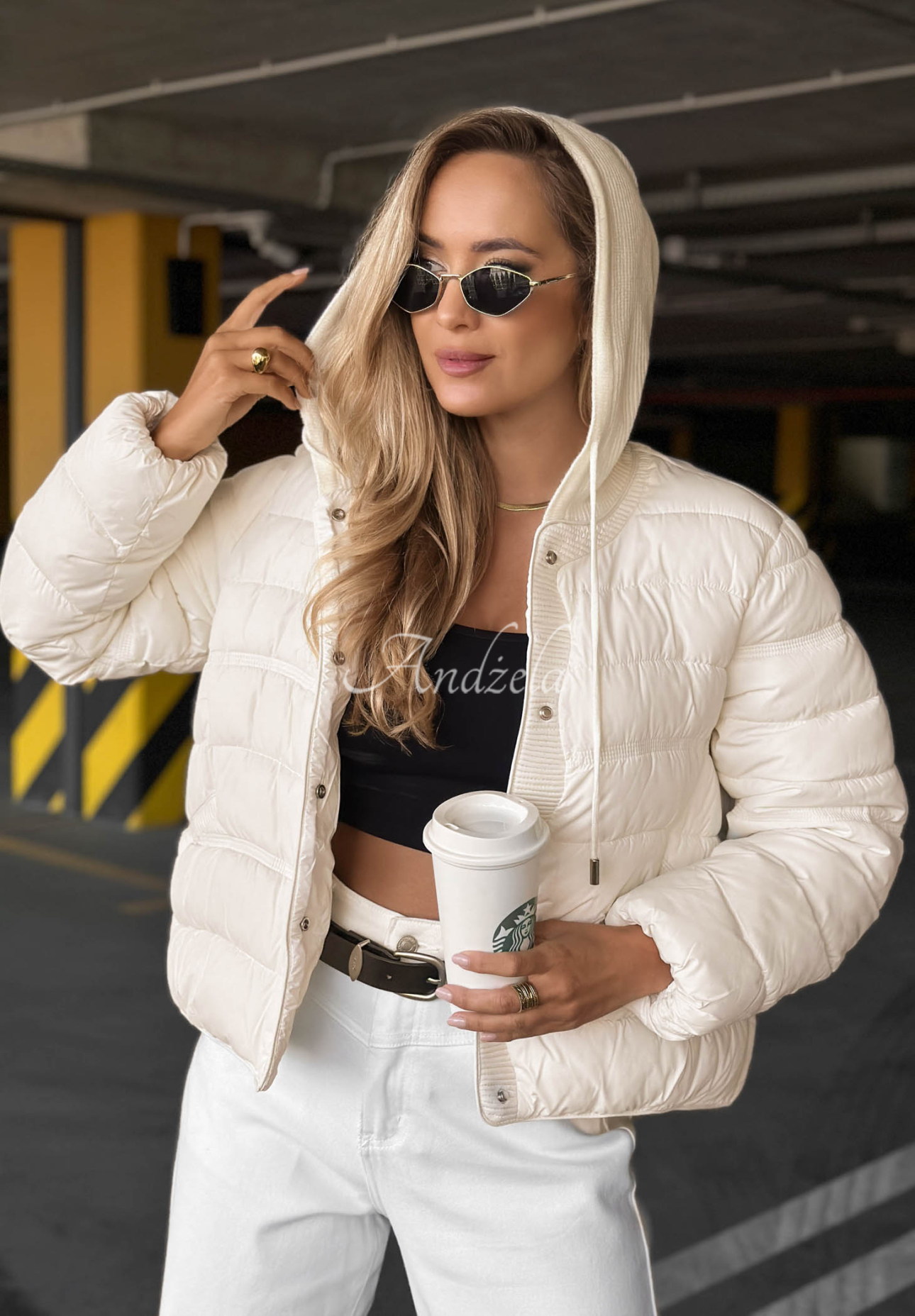Gesteppte Jacke mit Strick-Einsätzen Secret Note Ecru
