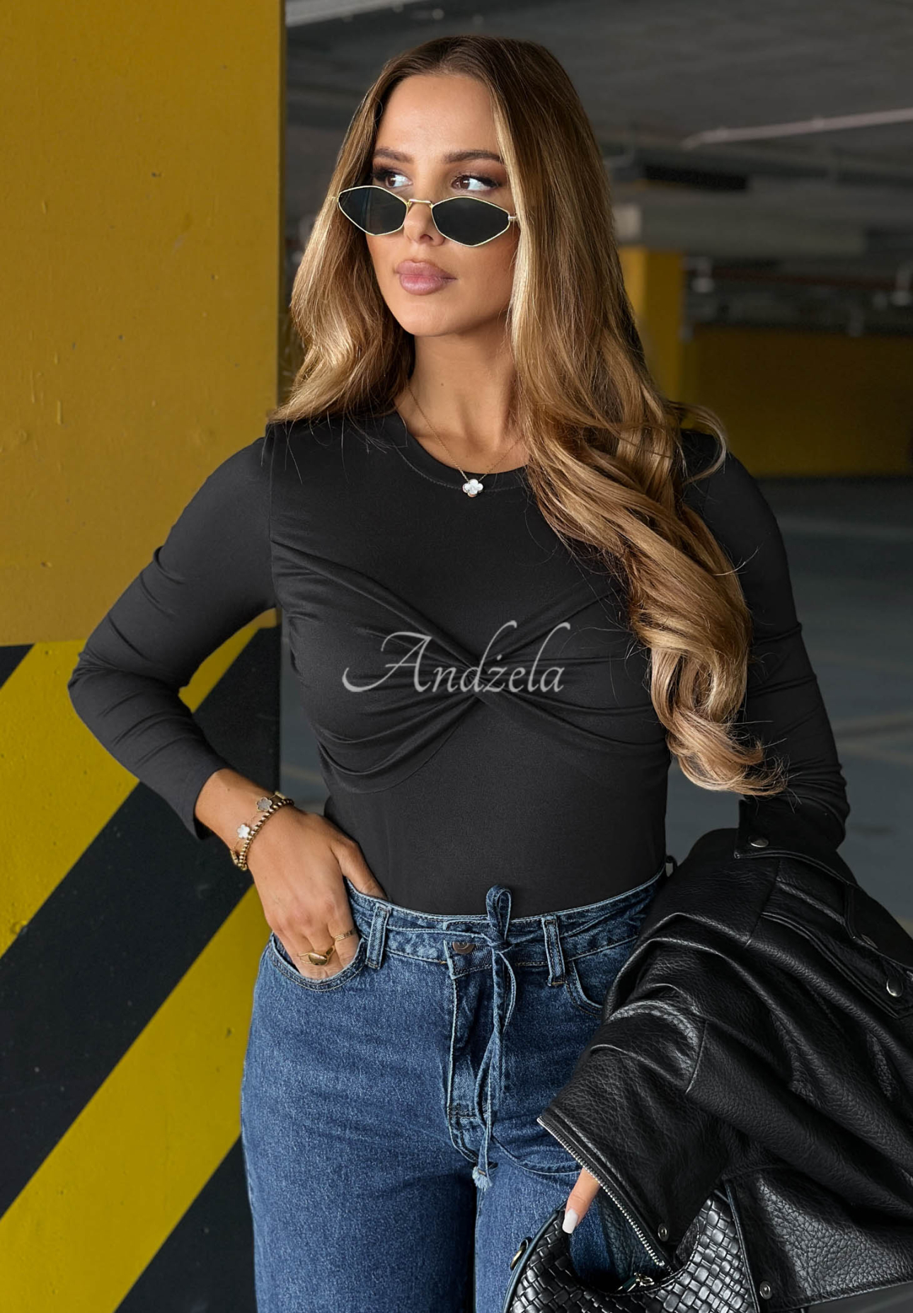Baumwollbluse mit Raffung By Your Side Schwarz