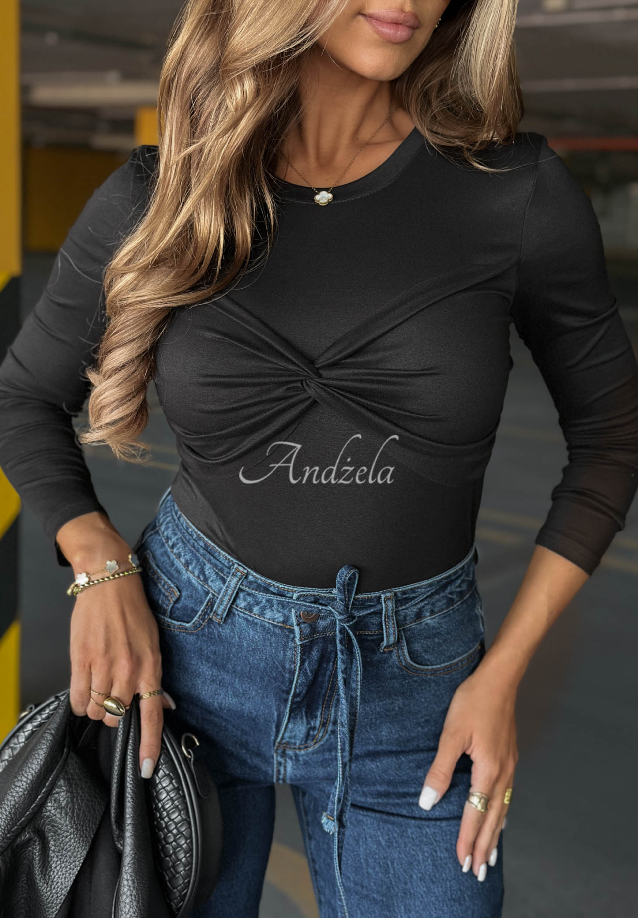 Baumwollbluse mit Raffung By Your Side Schwarz
