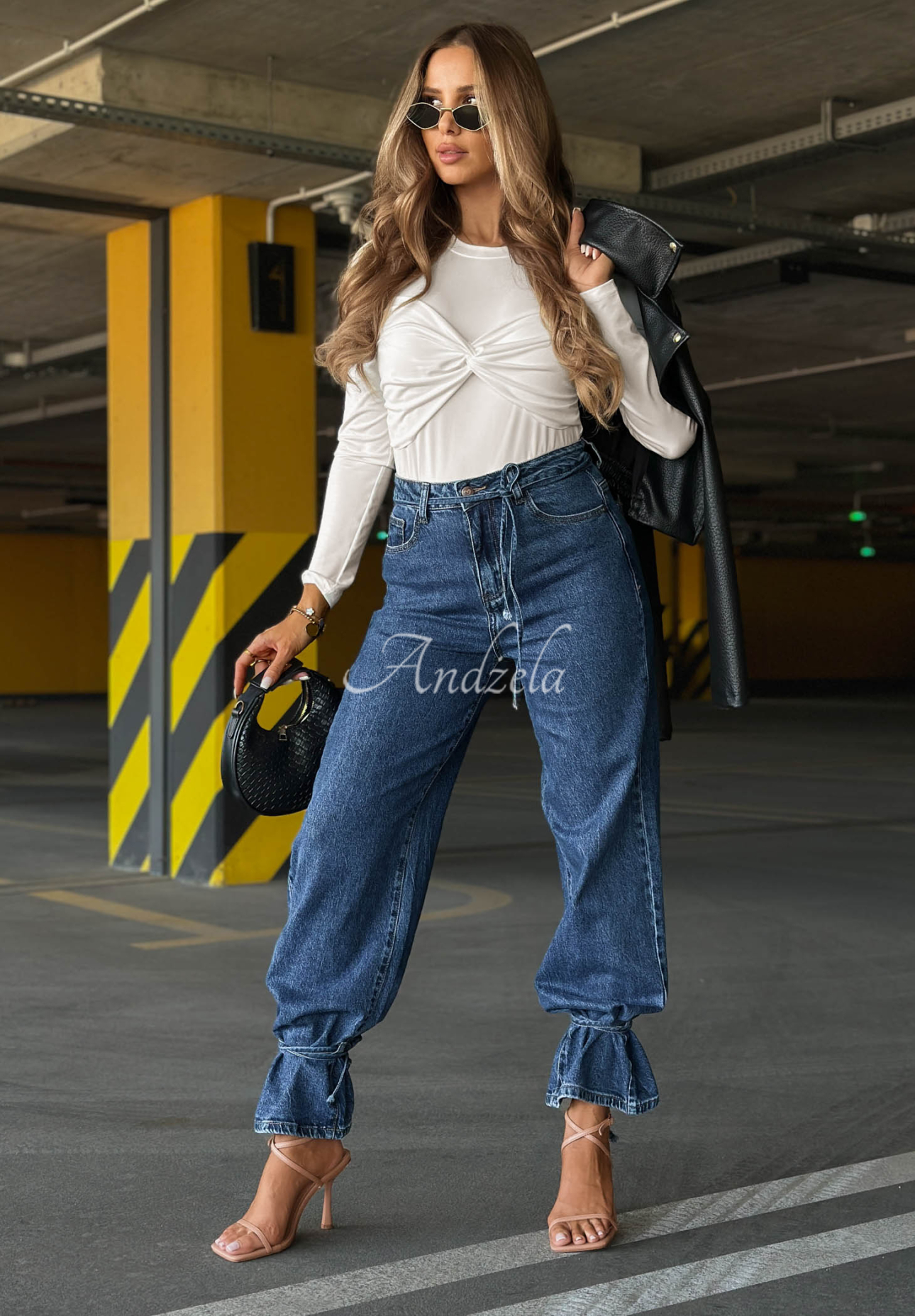 Jeanshose Wide Leg mit Bindeband Hello Friday Dunkelblau