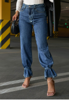 Hose Jeans mom fit z wiązaniem Hello Friday Blau