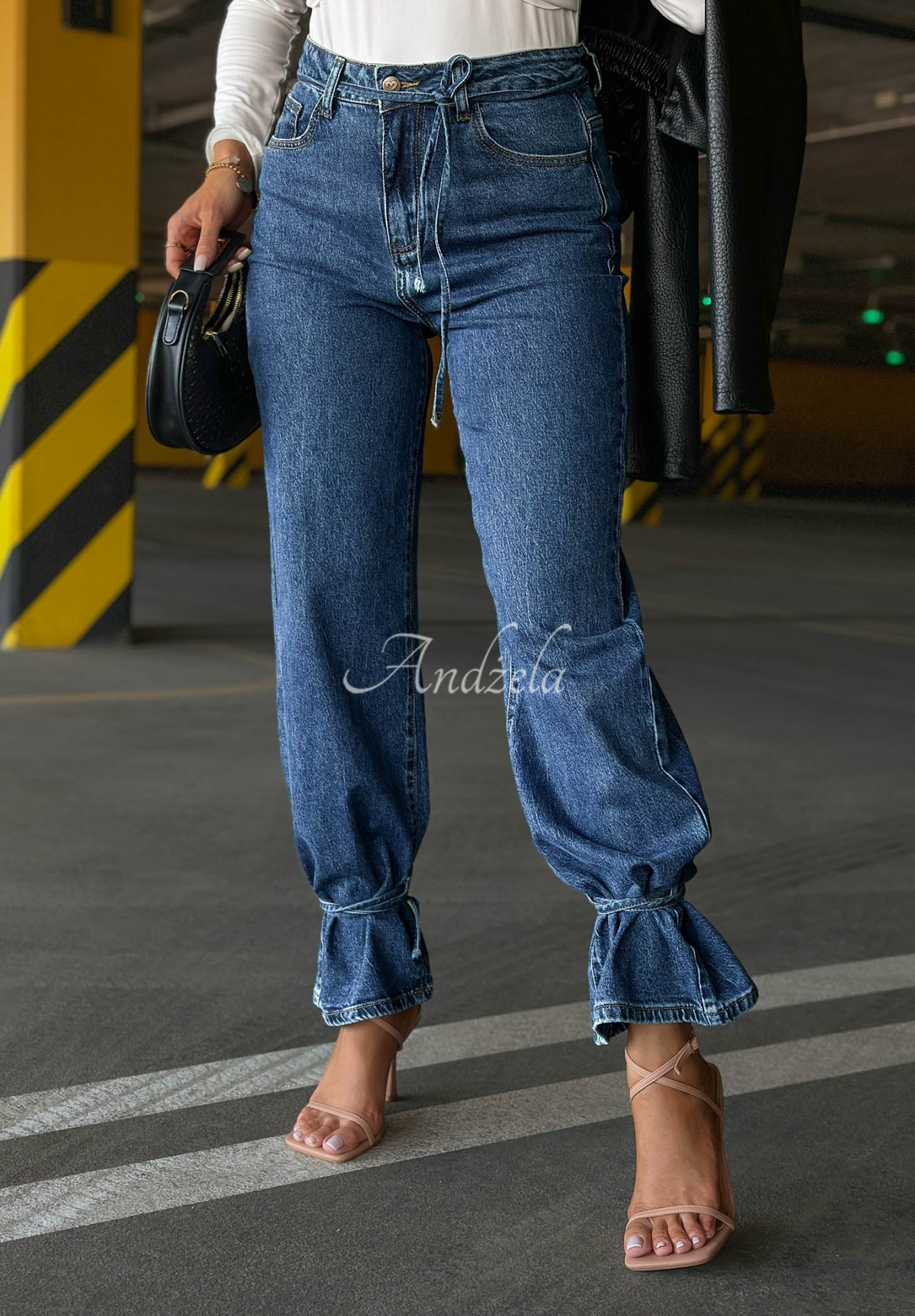 Jeanshose Wide Leg mit Bindeband Hello Friday Dunkelblau