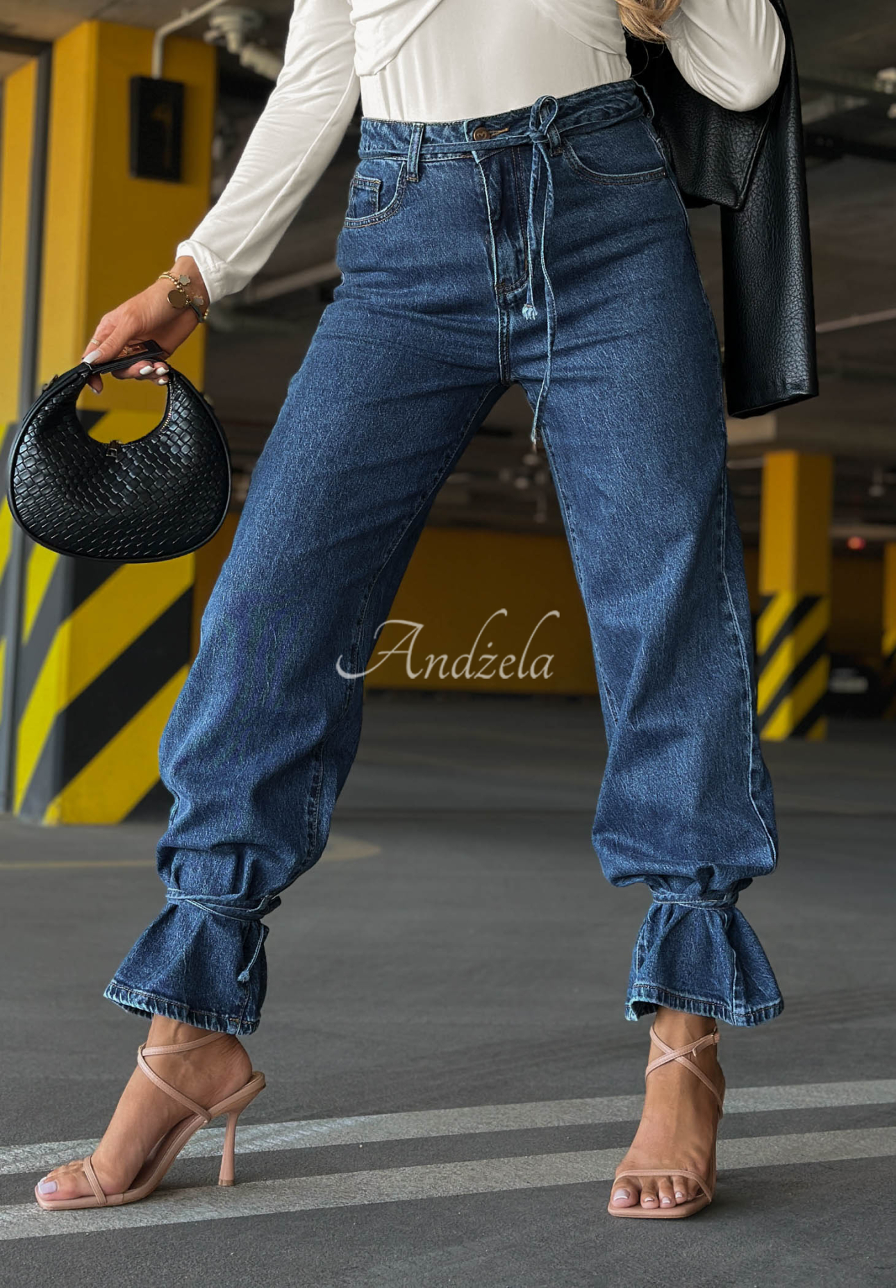 Jeanshose Wide Leg mit Bindeband Hello Friday Dunkelblau