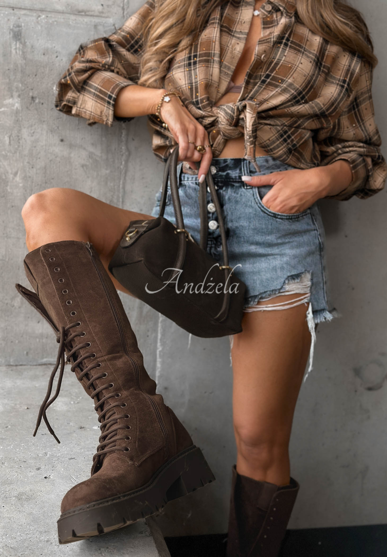 Lange Stiefel aus Wildlederimitat mit Schnürung Dreamy October Schokoladenbraun