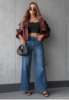 Hose Jeans straight z przetarciami i kryształkami Lunar Shine Dunkelblau