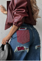 Hose Jeans straight z przetarciami i kryształkami Lunar Shine Dunkelblau