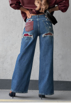 Hose Jeans straight z przetarciami i kryształkami Lunar Shine Dunkelblau