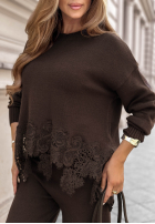 Asymetryczny Pullover z koronką Brown Sugar Schokoladenbraun