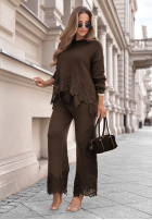 Material Hose wide leg z koronką Brown Sugar Schokoladenbraun