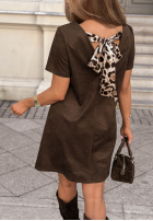Kleid mini z kokardą w panterkę z tyłu Savage Chic Schokoladenbraun