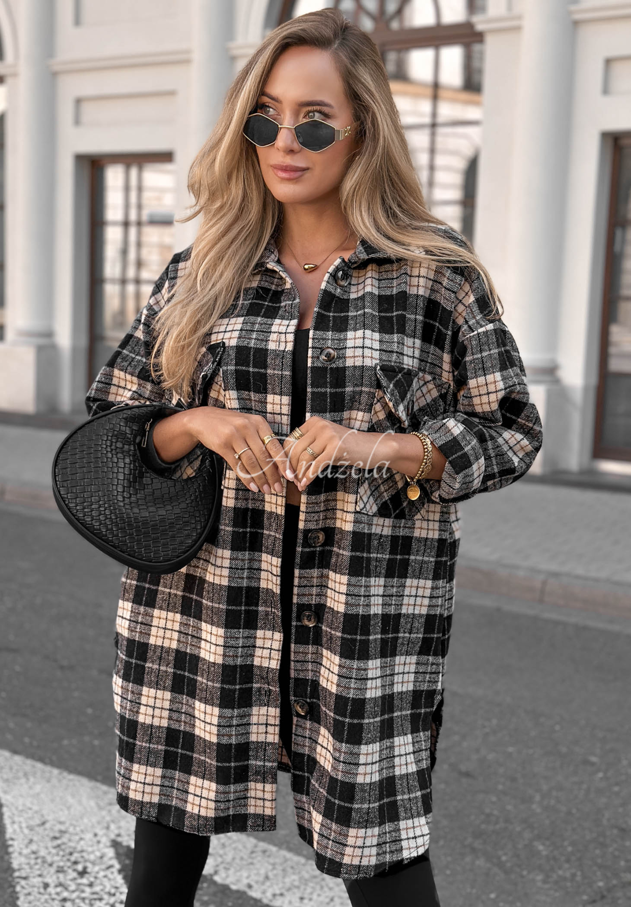 Oversize-Baumwollhemd mit kariertem Muster September Glow Schwarz