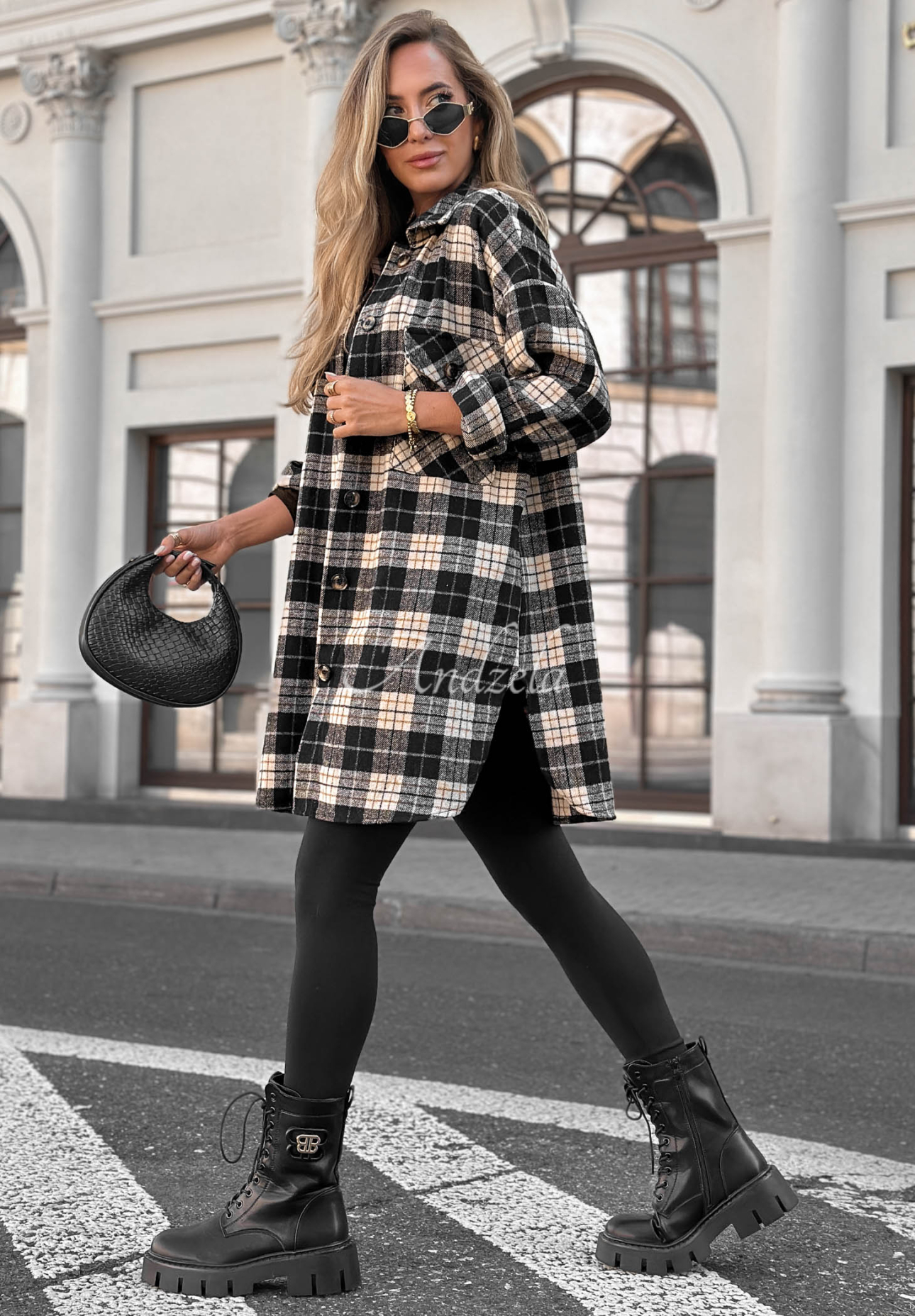 Oversize-Baumwollhemd mit kariertem Muster September Glow Schwarz