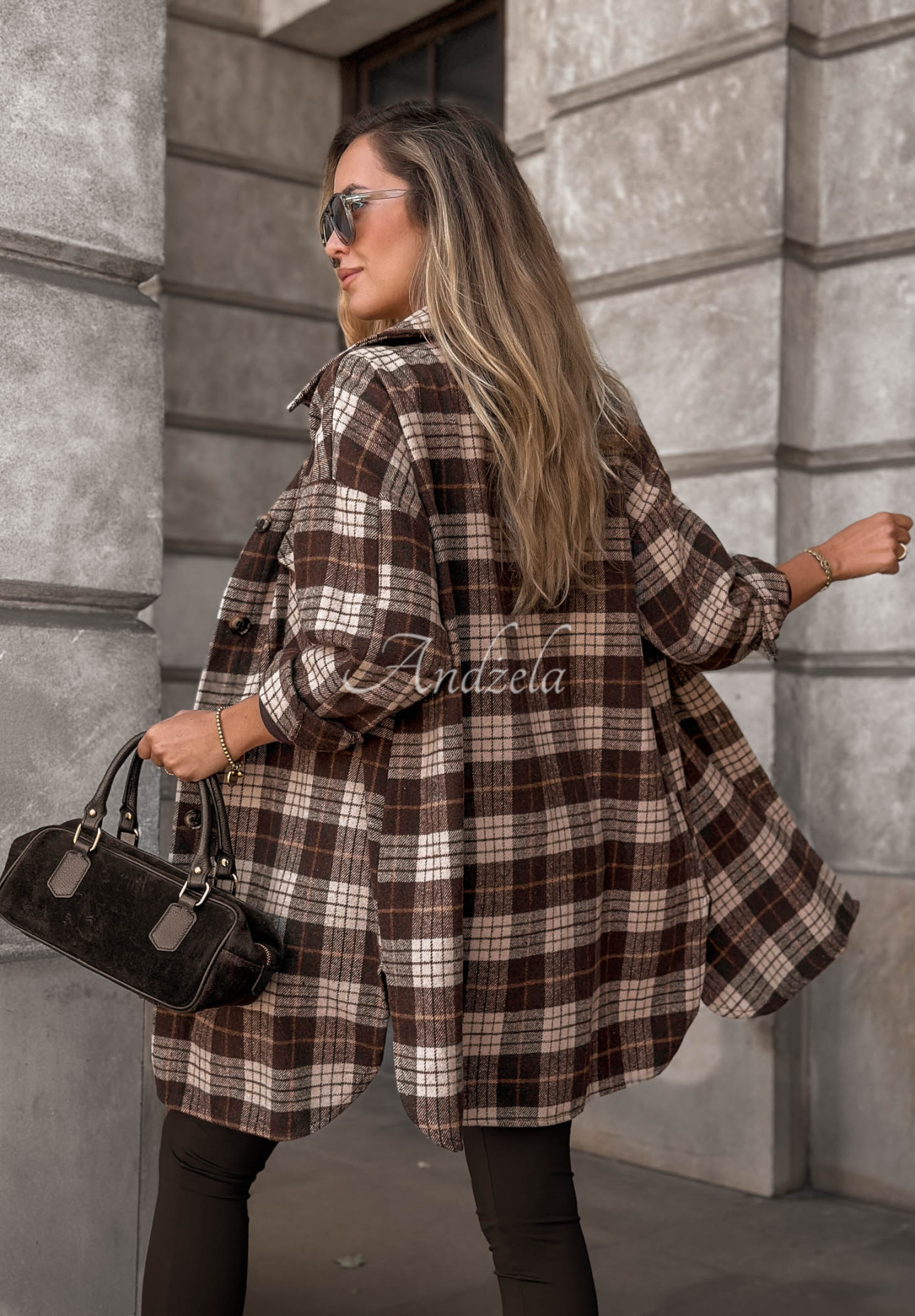 Oversize-Baumwollhemd mit kariertem Muster September Glow Schokoladenbraun