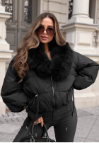 Krótka puchowa Jacke z futerkiem Winter Trail Schwarz