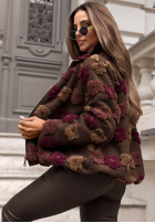 Krótka Jacke bomberka w kwiaty Autumn Florissa Schokoladenbraun