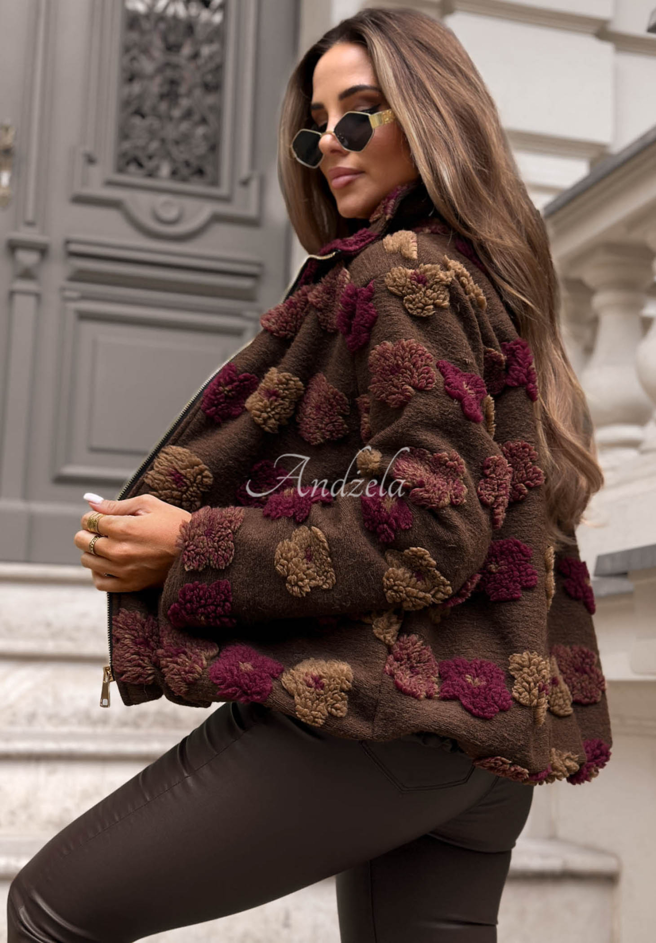 Jacke mit Blumenmuster und Stehkragen Autumn Florissa Schokoladenbraun