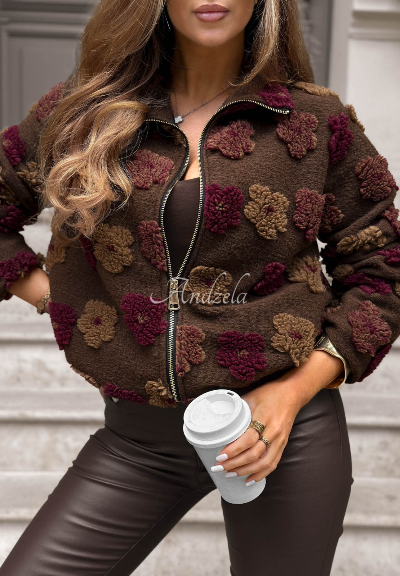 Jacke mit Blumenmuster und Stehkragen Autumn Florissa Schokoladenbraun