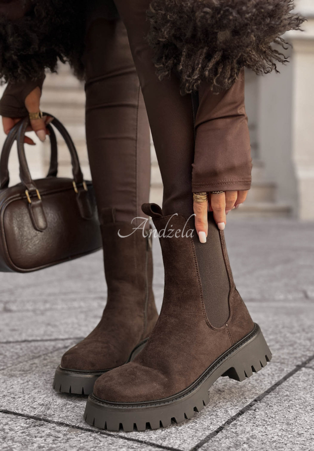 Stiefeletten aus Wildlederimitat Timeless Step Schokoladenbraun