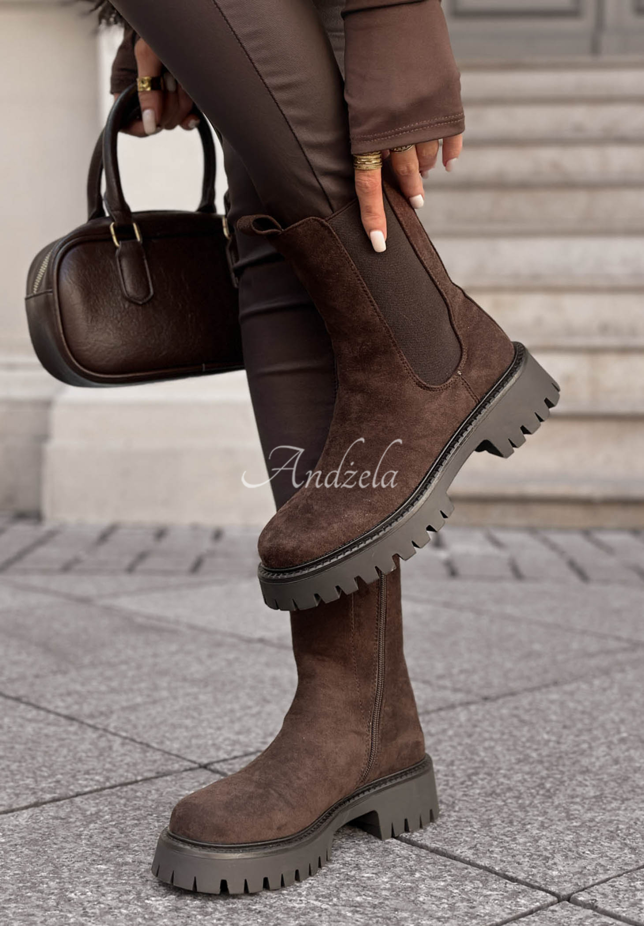 Stiefeletten aus Wildlederimitat Timeless Step Schokoladenbraun