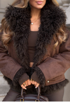 Dwustronna zamszowa Jacke z futerkiem Fluffy Charm Schokoladenbraun