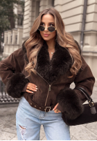 Zamszowa Jacke z futerkiem Golden Season Dunkelblau