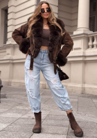 Zamszowa Jacke z futerkiem Golden Season Dunkelblau