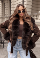 Zamszowa Jacke z futerkiem Golden Season Dunkelblau