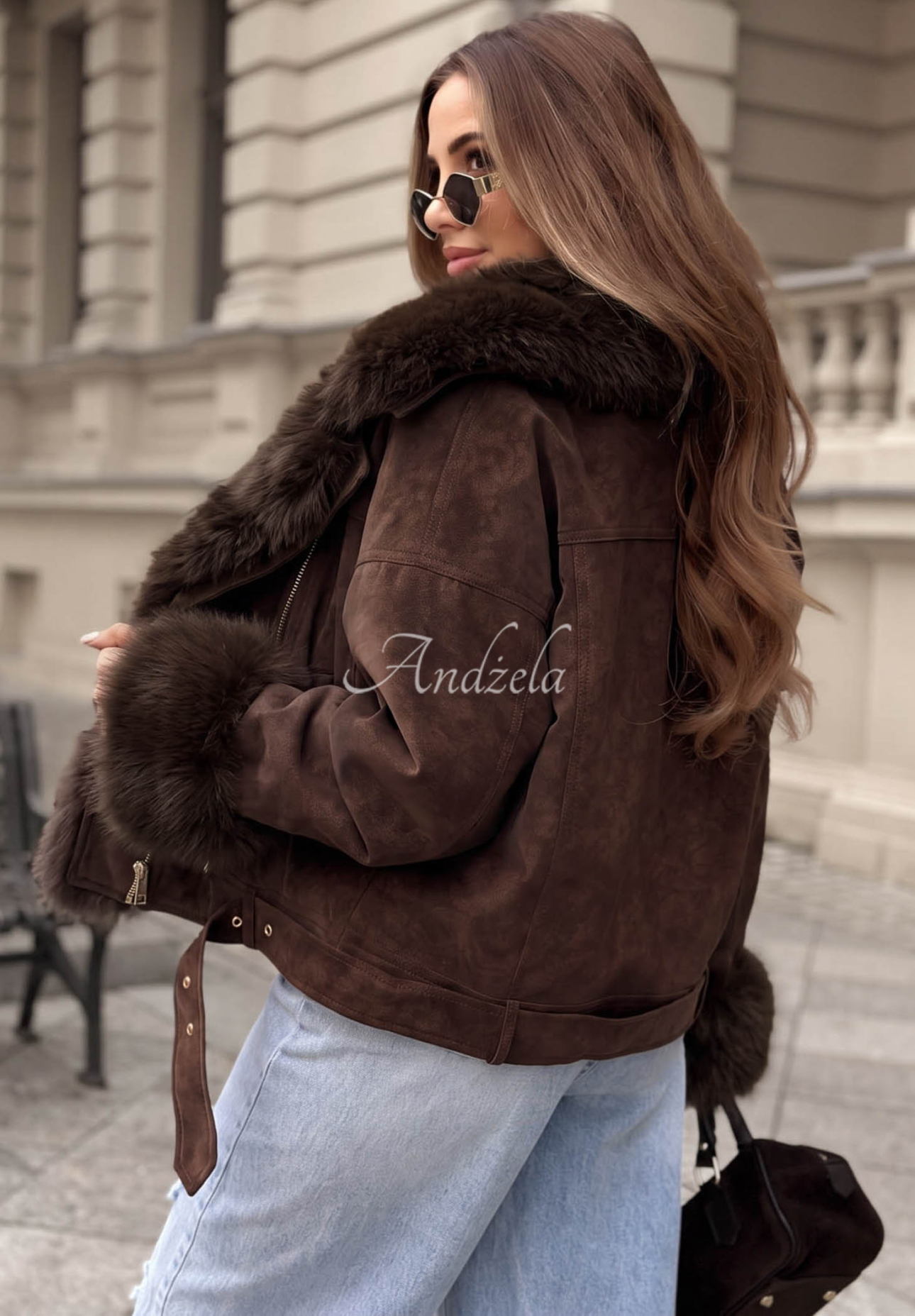 Kurze Jacke mit Fellimitat Golden Season Schokoladenbraun