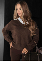 Pullover oversize z koszulowymi wstawkami Golden Aura Schokoladenbraun