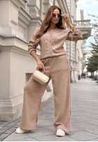 Prążkowany Set Pullover i Hose wide leg Simple Escape Schokoladenbraun