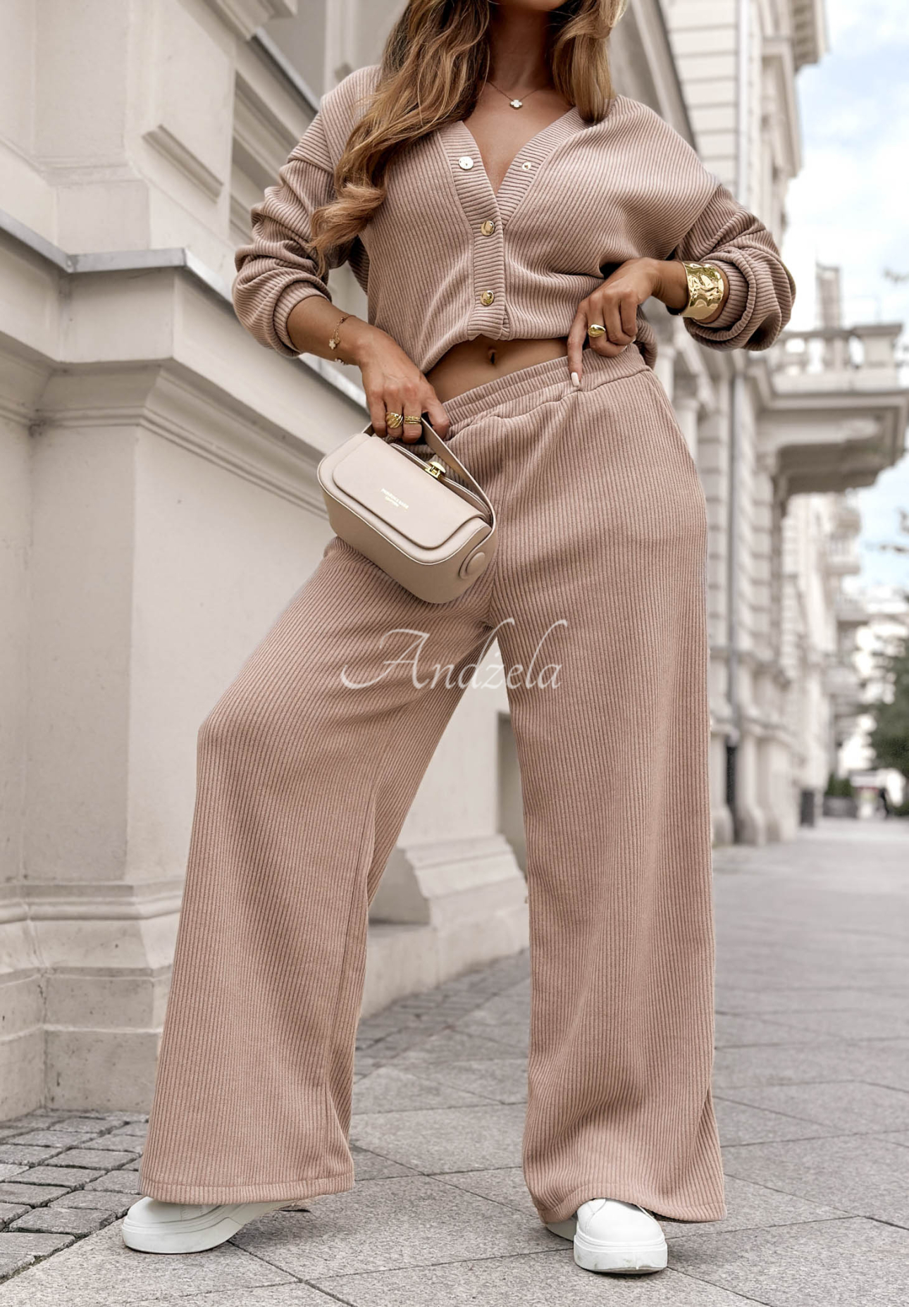 Cord-Set Sweatshirt und Hose wide leg aus Baumwolle Simple Escape Beige