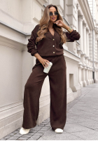 Prążkowany Set Pullover i Hose wide leg Simple Escape Schokoladenbraun