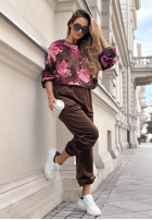 Welurowy Sweat Set w kwiaty Floral Kiss Schokoladenbraun