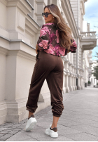 Welurowy Sweat Set w kwiaty Floral Kiss Schokoladenbraun