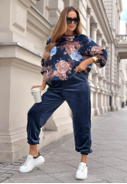 Welurowy Sweat Set w kwiaty Floral Kiss Schokoladenbraun