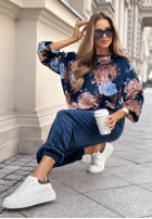 Welurowy Sweat Set w kwiaty Floral Kiss Schokoladenbraun