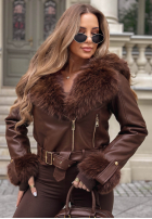 Krótka skórzana Jacke Bikerjacke z futerkiem Moon Shadow Schokoladenbraun