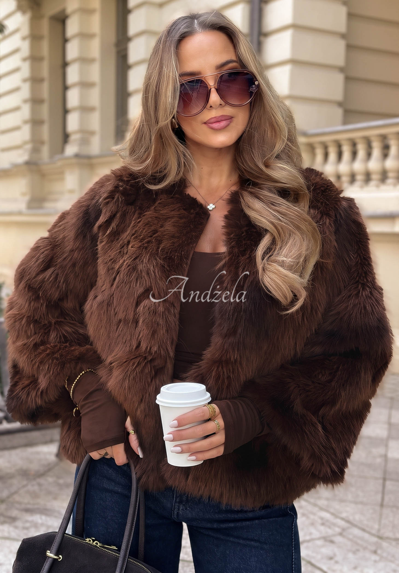 Kurze Jacke aus Lammfellimitat Autumn Ritual Schokoladenbraun
