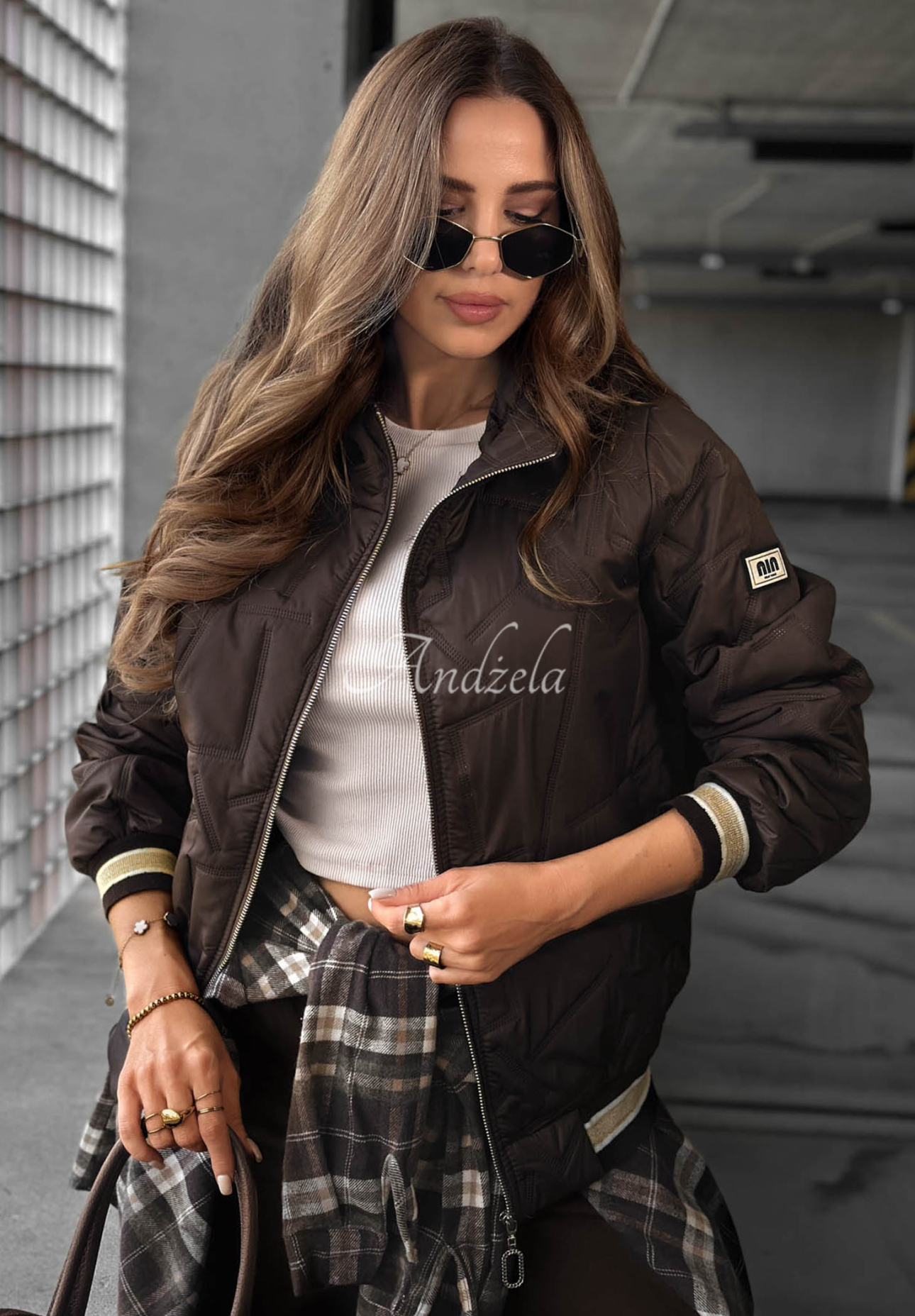 Gesteppte Jacke mit Kapuze Golden Days Schokoladenbraun