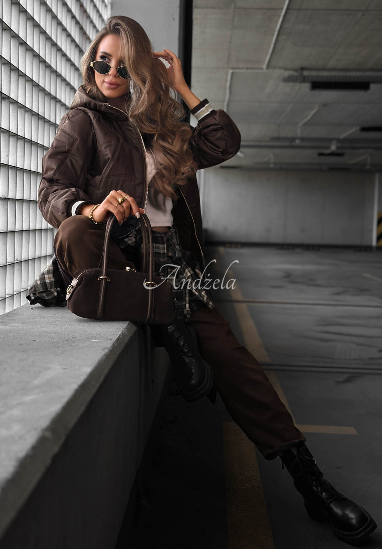 Gesteppte Jacke mit Kapuze Golden Days Schokoladenbraun