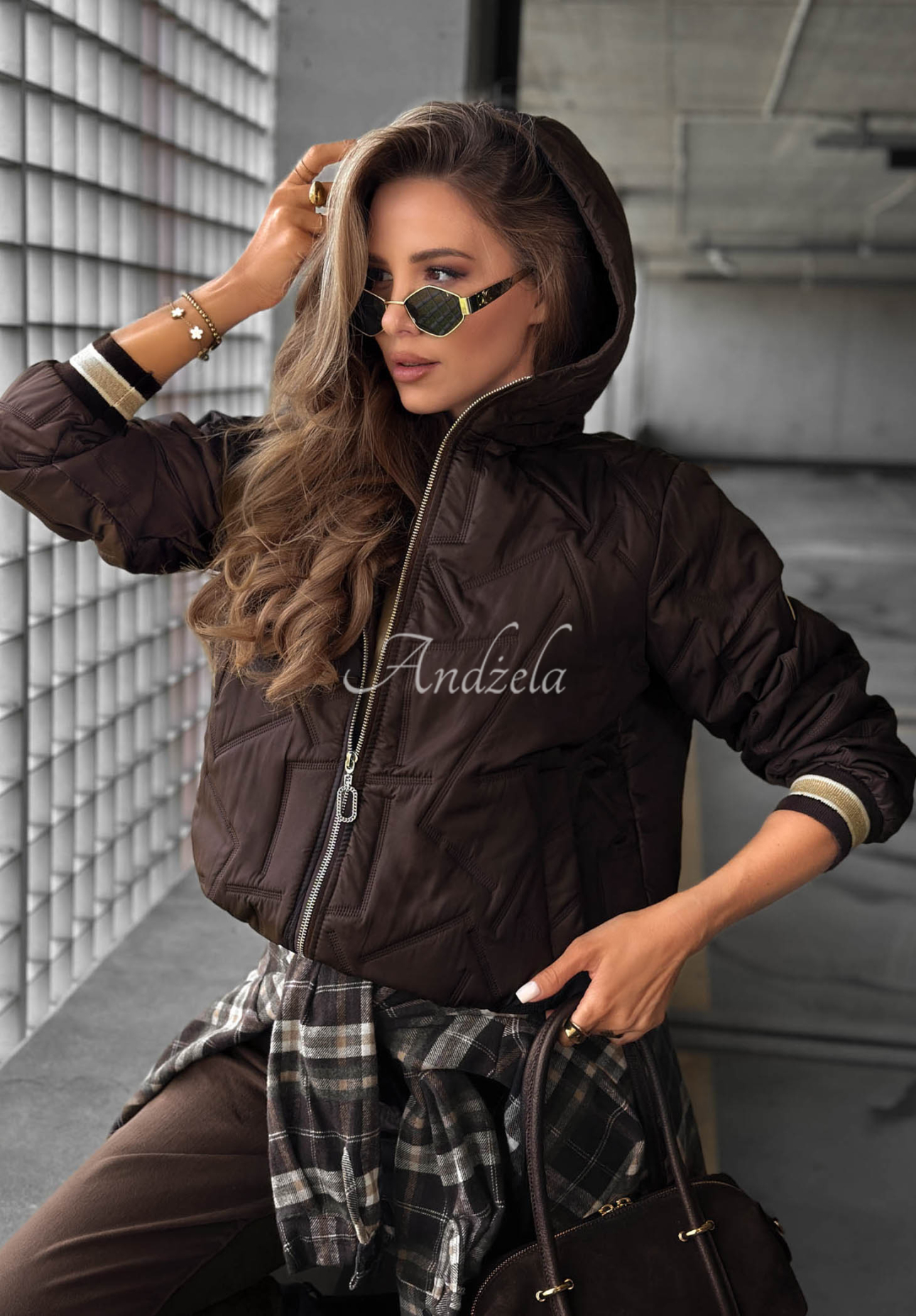 Gesteppte Jacke mit Kapuze Golden Days Schokoladenbraun