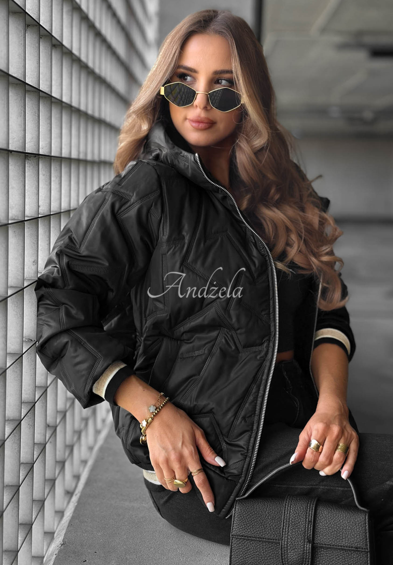 Gesteppte Jacke mit Kapuze Golden Days Schwarz