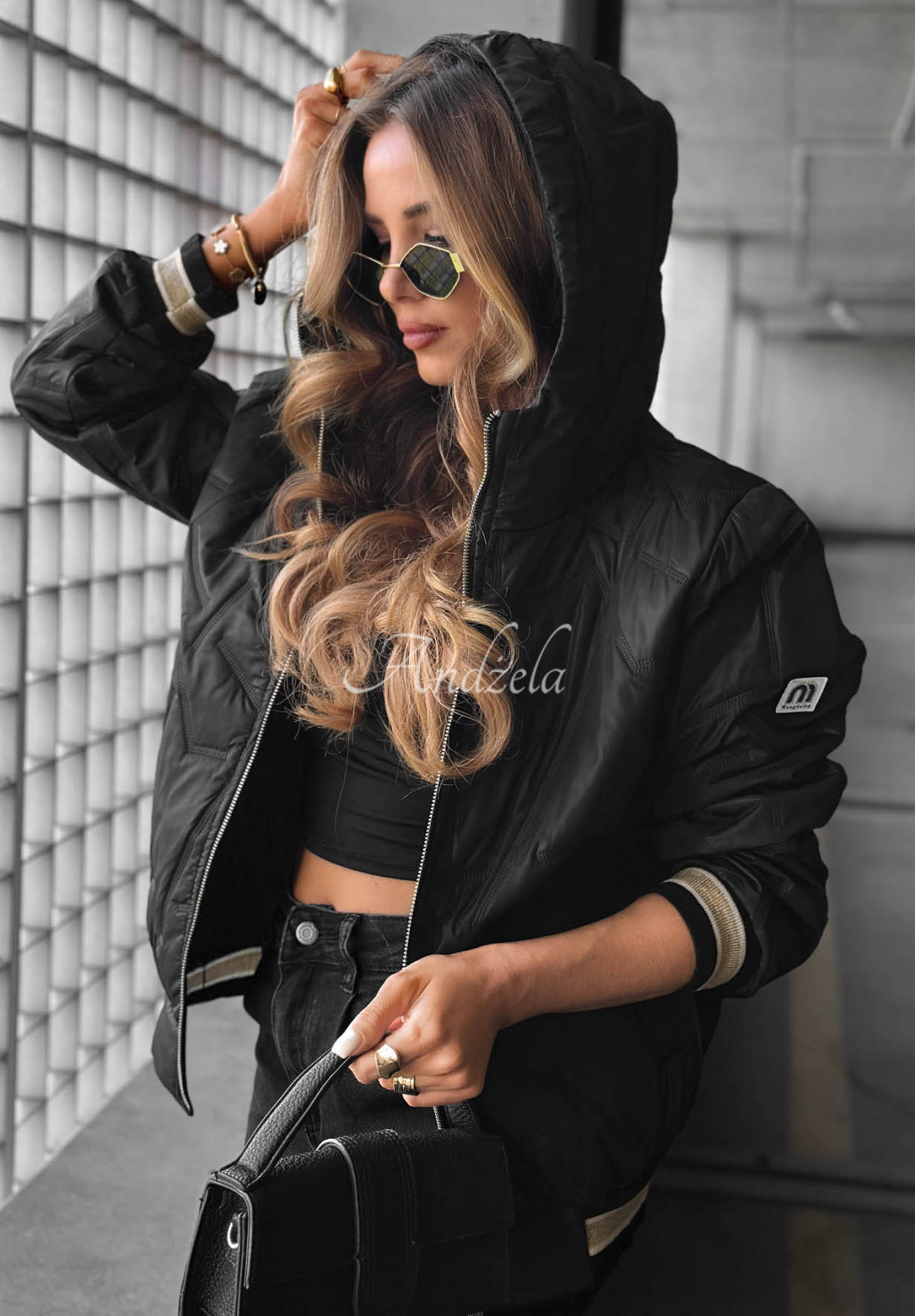 Gesteppte Jacke mit Kapuze Golden Days Schwarz