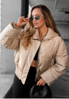 Krótka pikowana Jacke z materiałowym kołnierzem Simple Layer Ecru