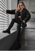 Krótka pikowana Jacke z materiałowym kołnierzem Simple Layer Ecru