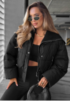 Krótka pikowana Jacke z materiałowym kołnierzem Simple Layer Ecru