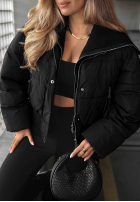 Krótka pikowana Jacke z materiałowym kołnierzem Simple Layer Ecru