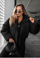 Krótka pikowana Jacke z materiałowym kołnierzem Simple Layer Ecru